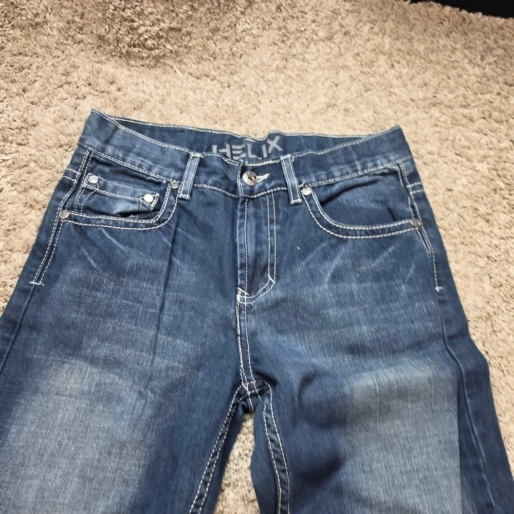Helix Slim Boot Jeans Boys 16 Blue Dark Wash Contrast Stitch Denim Casual Kids